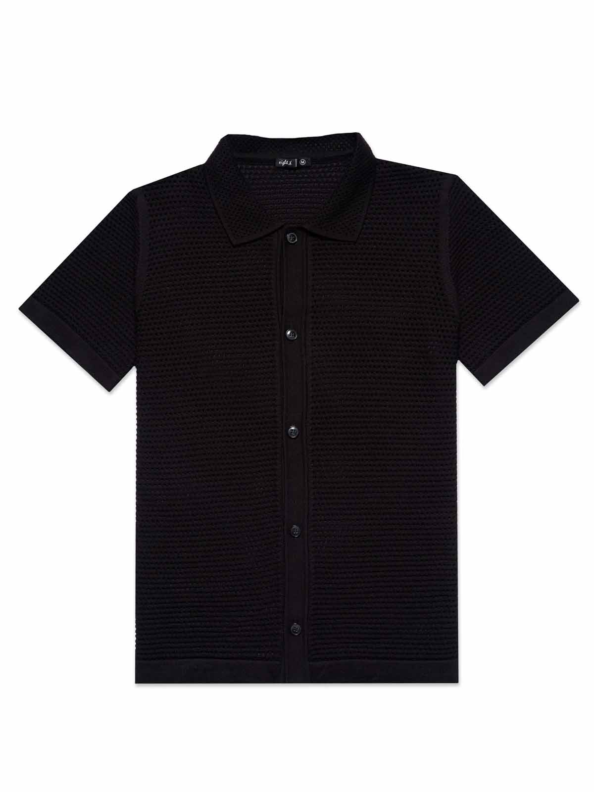 EIGHT X DOCKER KNIT BUTTON UP SHORT SLEEVE SHIRT BLACK - FullKit.com