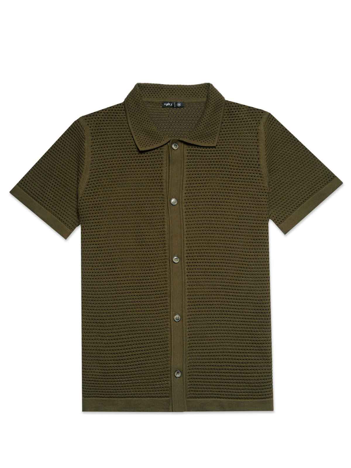 EIGHT X DOCKER KNIT BUTTON UP SHORT SLEEVE SHIRT GREEN - FullKit.com