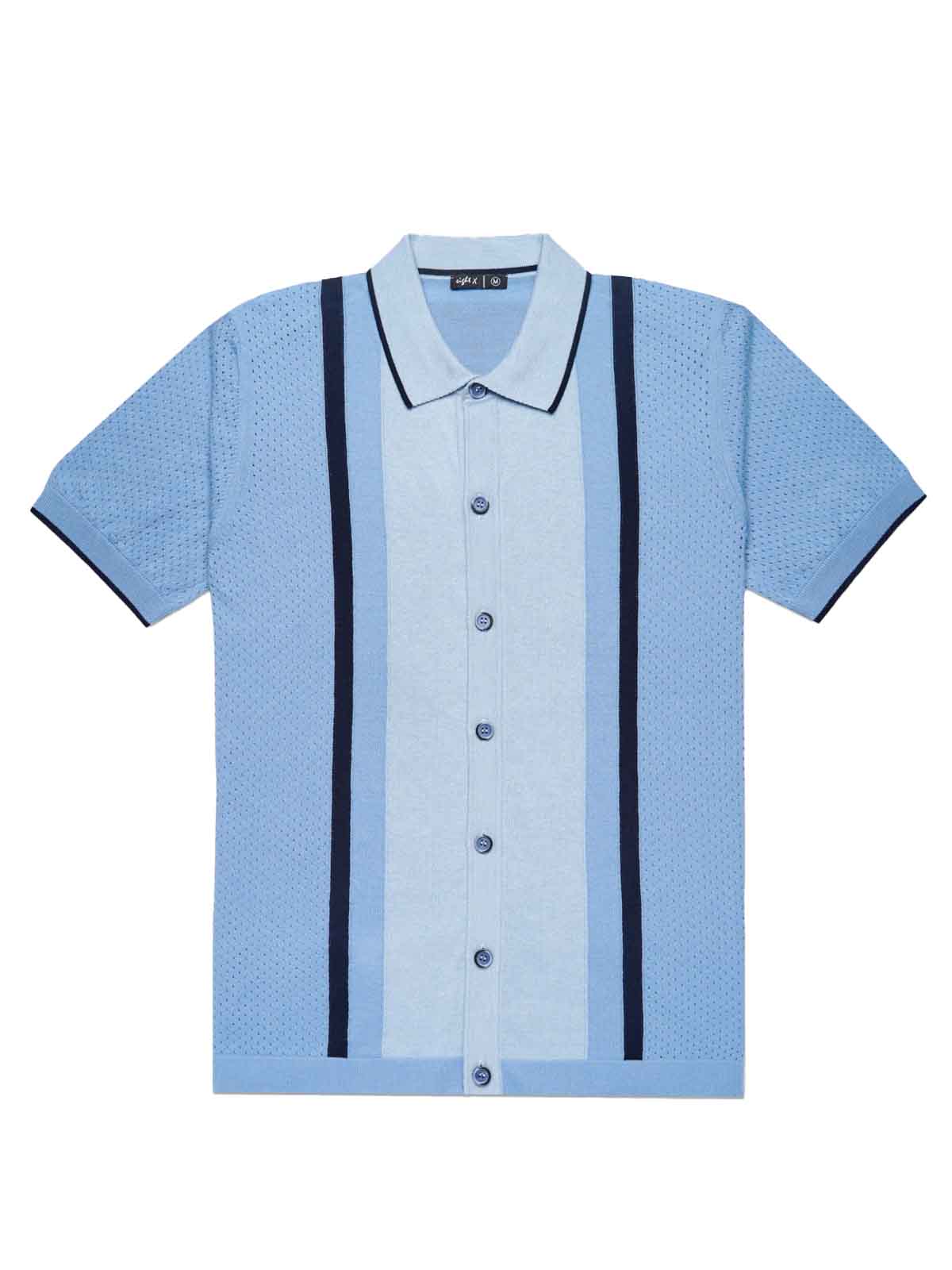 EIGHT X VARSITY KNIT BUTTON UP SHORT SLEEVE SHIRT LIGHT BLUE - FullKit.com