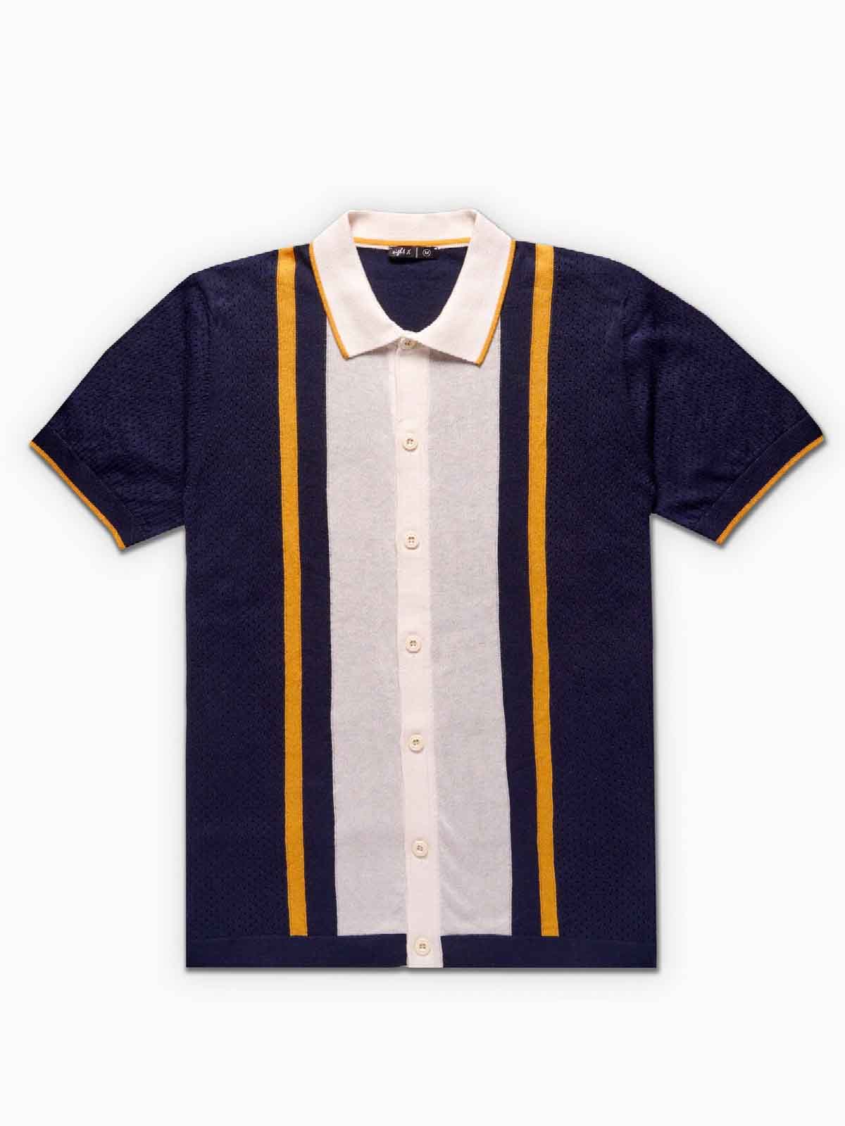 EIGHT X VARSITY KNIT BUTTON UP SHORT SLEEVE SHIRT NAVY - FullKit.com