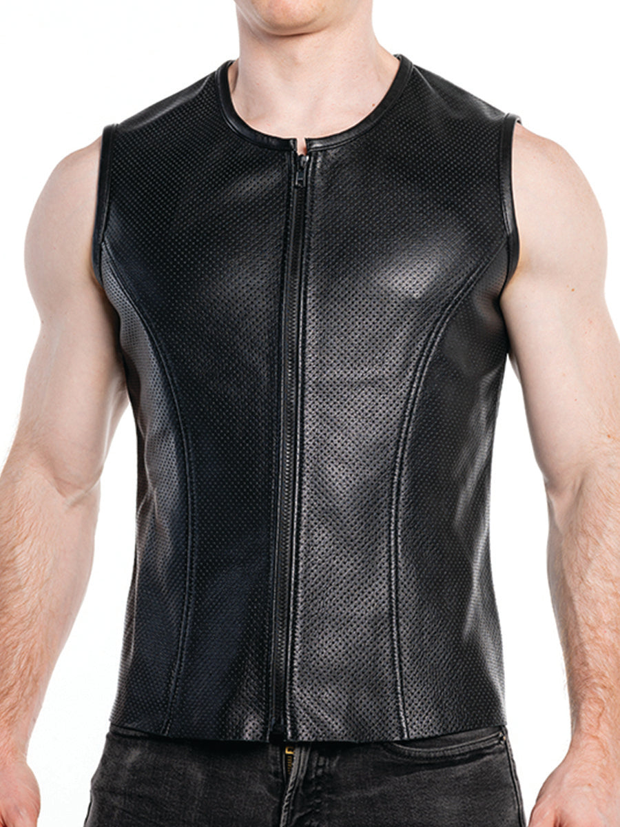 FK LEATHER ZIP FRONT PERFORATED VEST - FULLKIT.COM