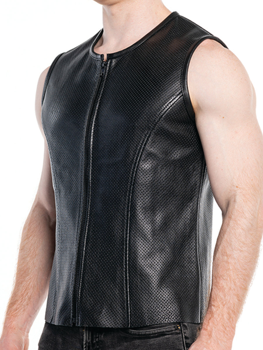 FK LEATHER ZIP FRONT PERFORATED VEST - FULLKIT.COM