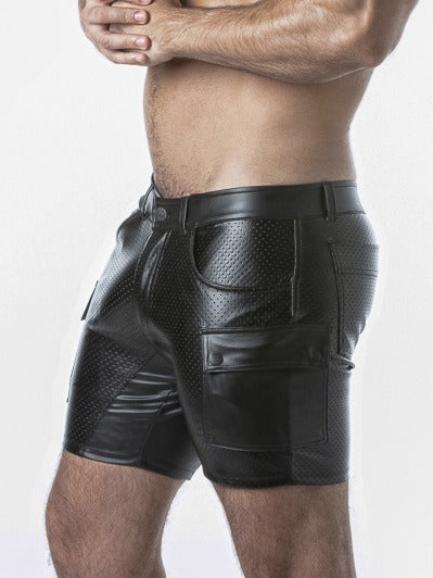 LOCKER GEAR RUB IT PUNCH HOLE LEATHERETTE CARGO SHORT - FULLKIT.COM