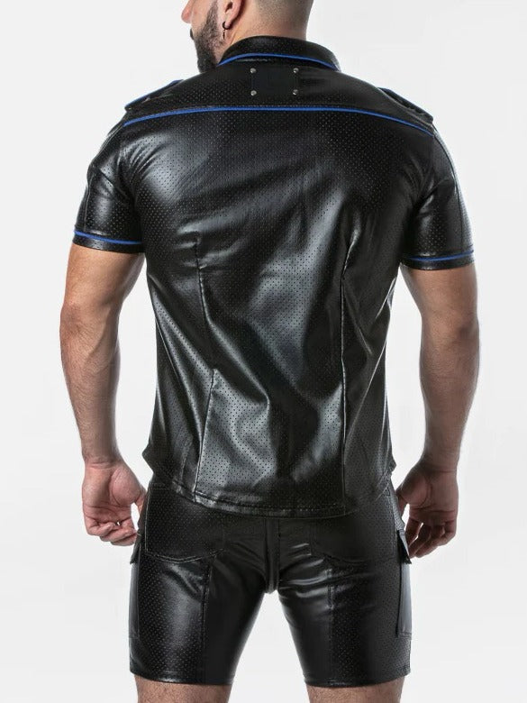 LOCKER GEAR RUB IT PUNCH HOLE LEATHERETTE SHIRT BLUE - FULLKIT.COM