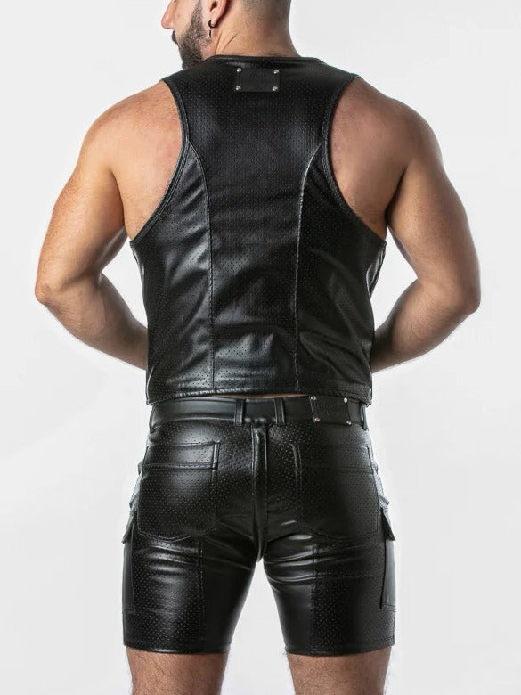 LOCKER GEAR RUB IT PUNCH HOLE LEATHERETTE VEST BLACK - FULLKIT.COM