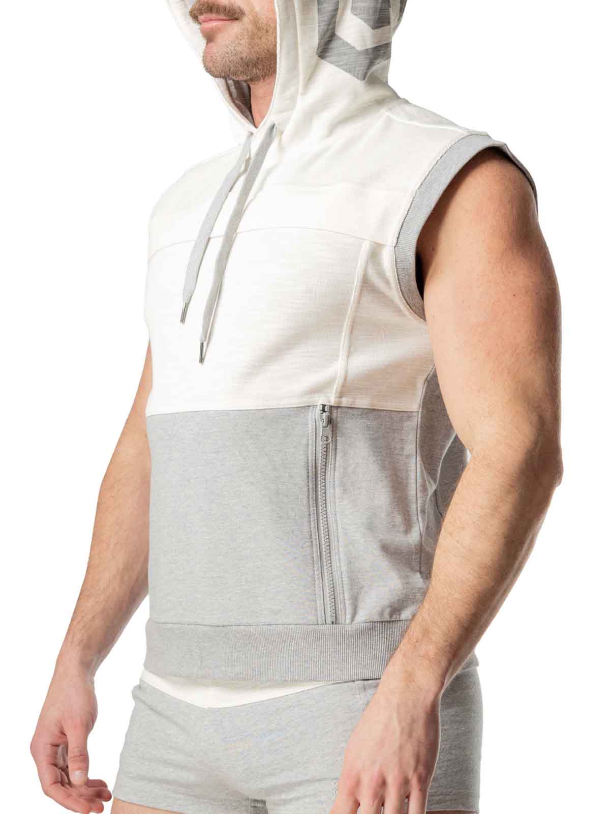 NASTY PIG DUAL SLEEVELESS HOODIE HEATHER GRAY CREAM - FullKit.com