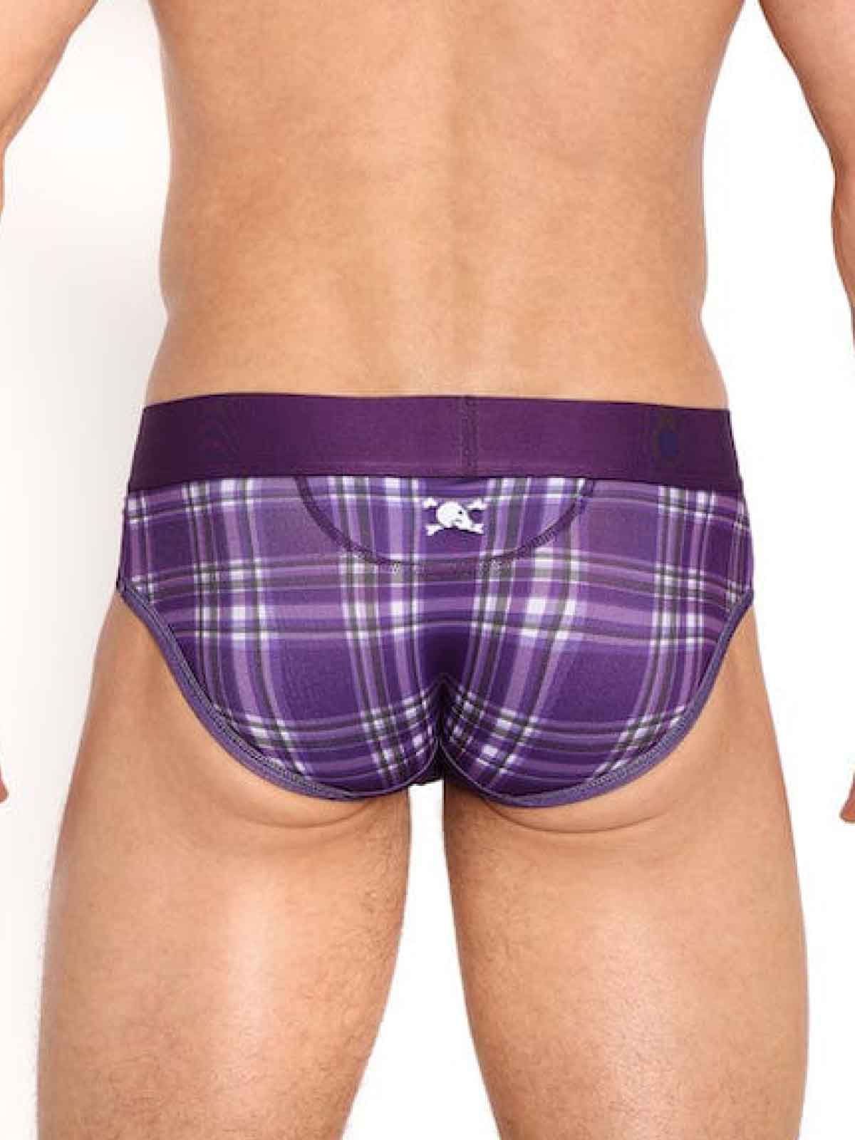 SKULL AND BONES PURPLE TARTAN PLAID BRIEF - FullKit.com