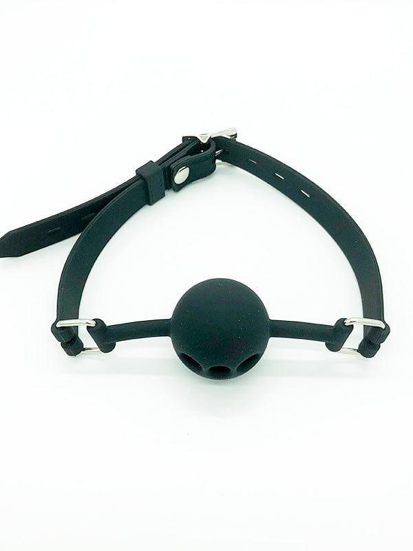 SILICONE LOCKING BREATHE-THROUGH BALL GAG - BLACK 